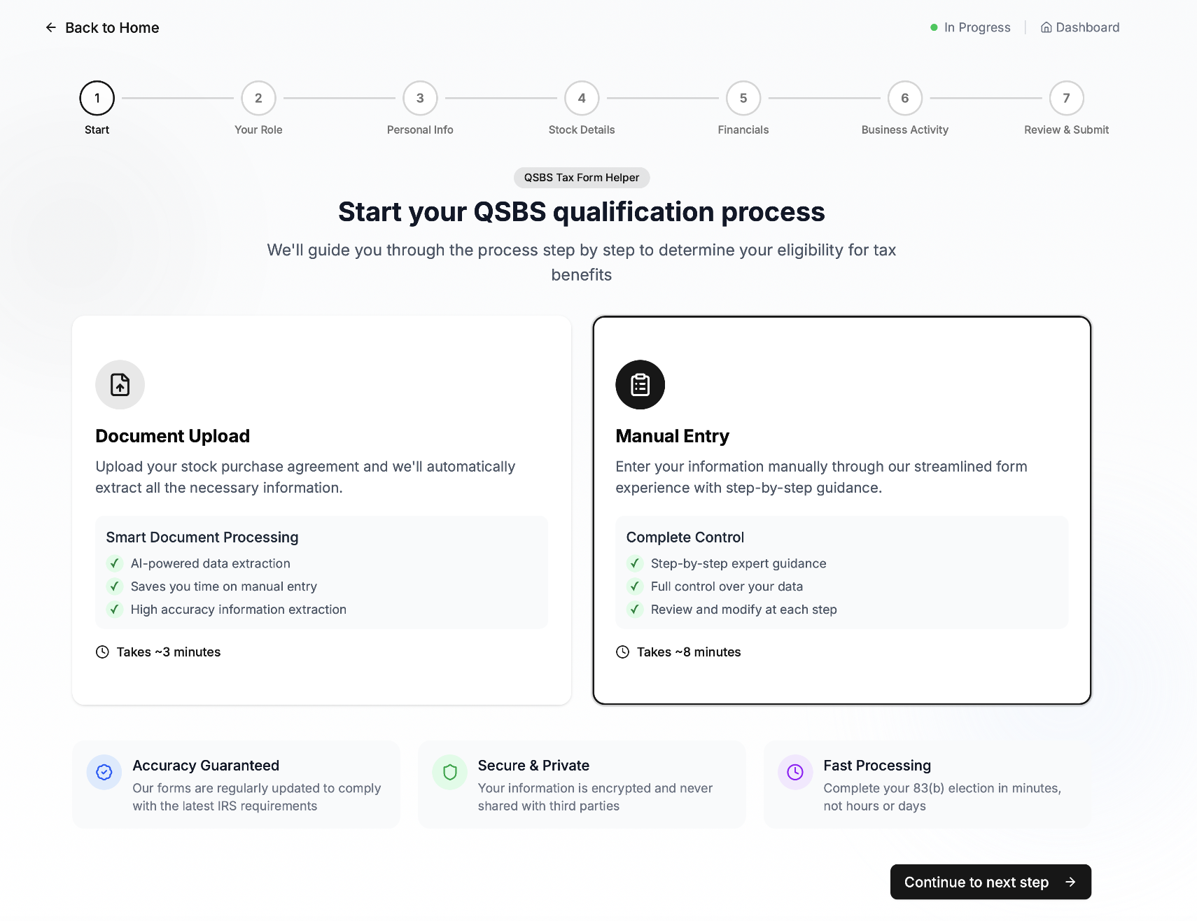Onboarding process screenshot