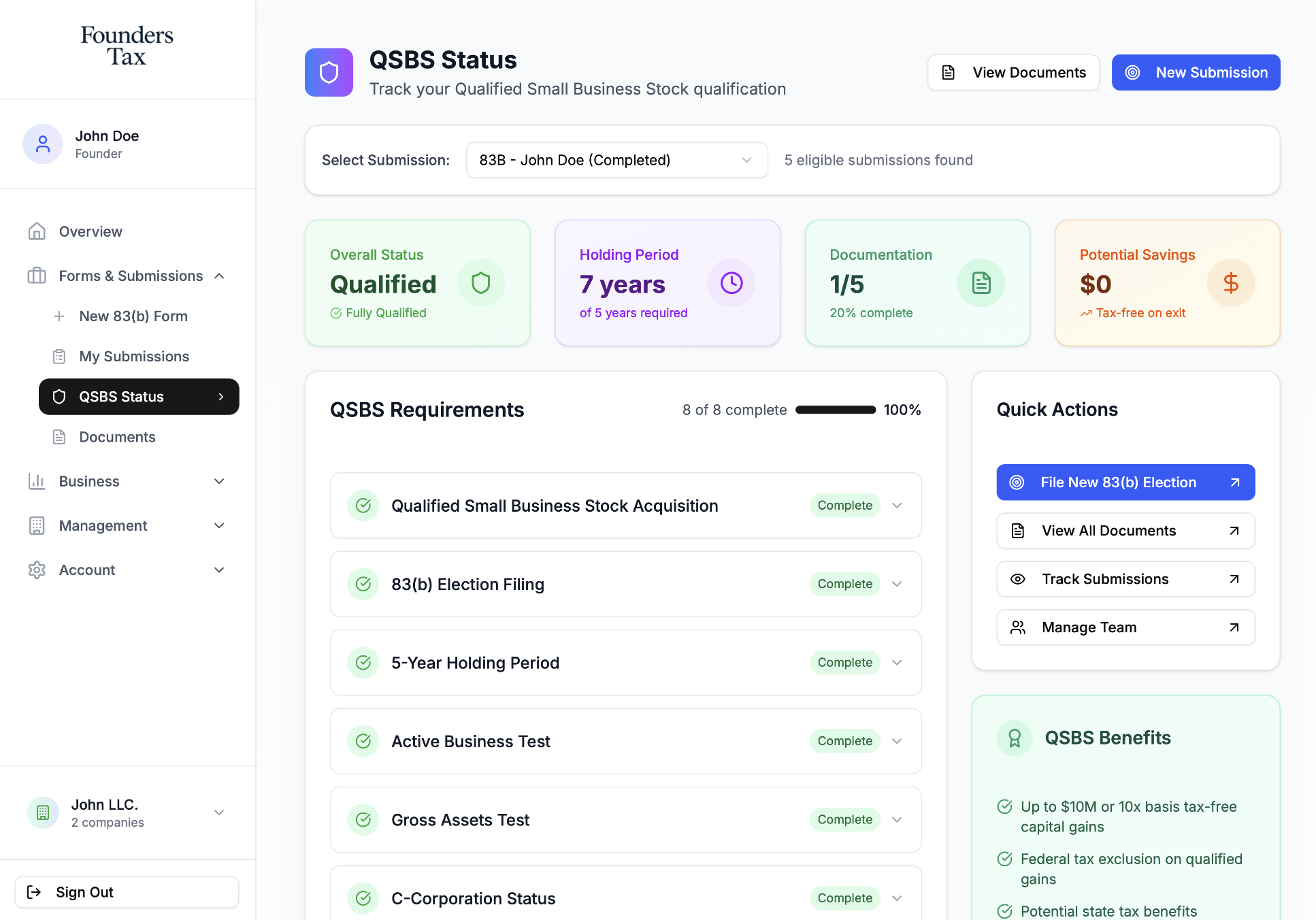 QSBS status dashboard